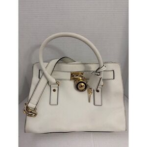 Michael Kors Hamilton Satchel White Saffiano Leather Gold Key Hardware Handbag